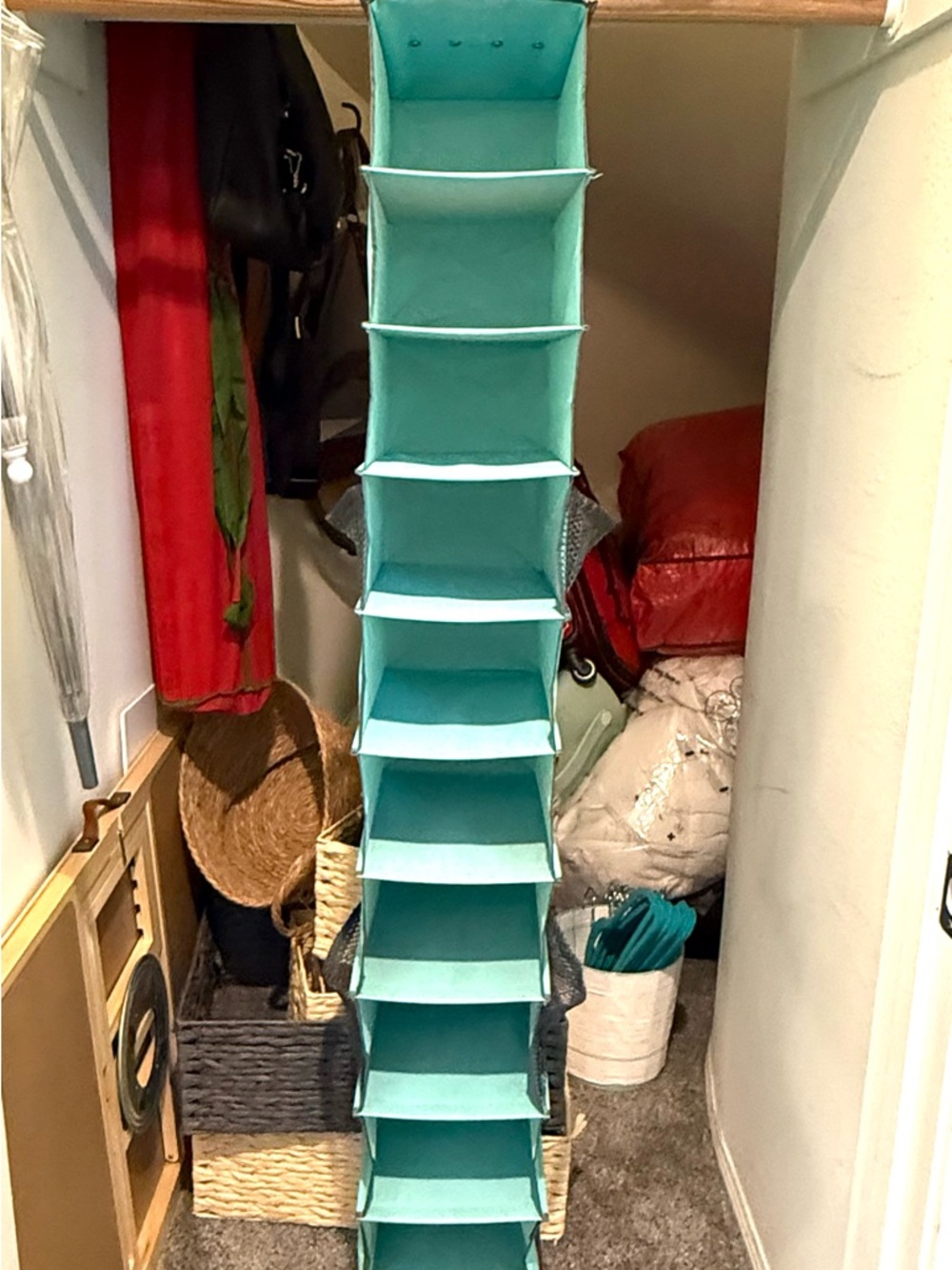 Turquoise Hanging Shoe Closet Organizer - 10 Shelf